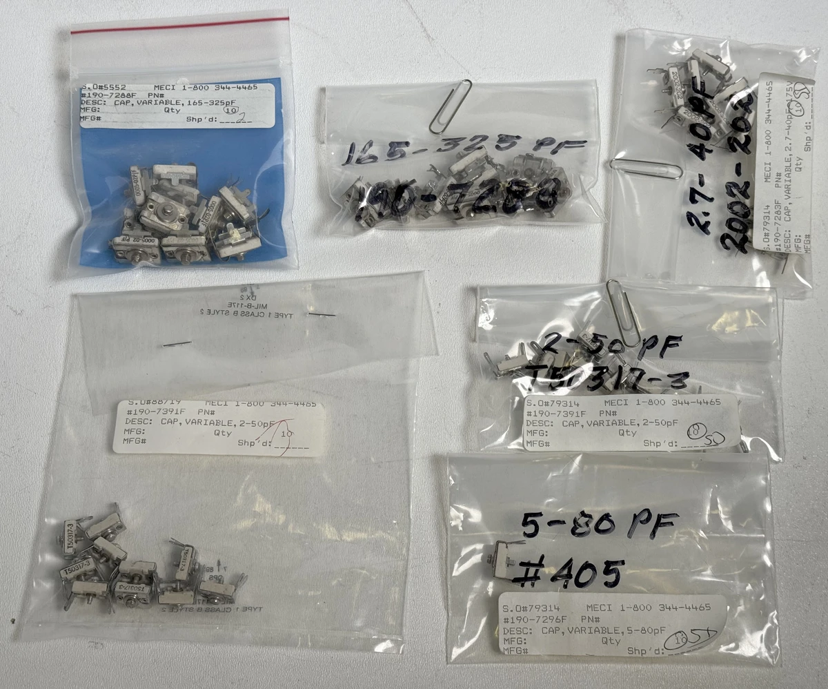 Vintage AES Trimmer Capacitor Lot – 50 Pieces Ceramic/Mica 20-70 PF 550V DC – NOS USA Made