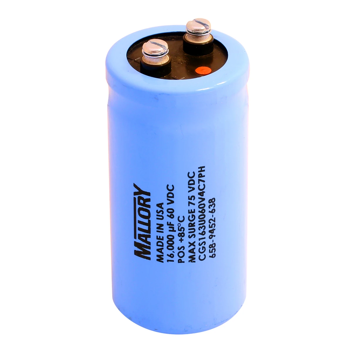 Electrolytic 16,000 µF 60v DC 75v DC max surge Capacitor