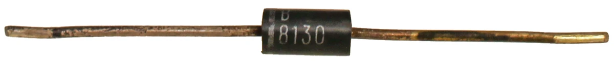 Zener, diode. 160v, 5w. 81+. Silvered leads tarnished. .195 x .372 Axiac Rockwell, Pi